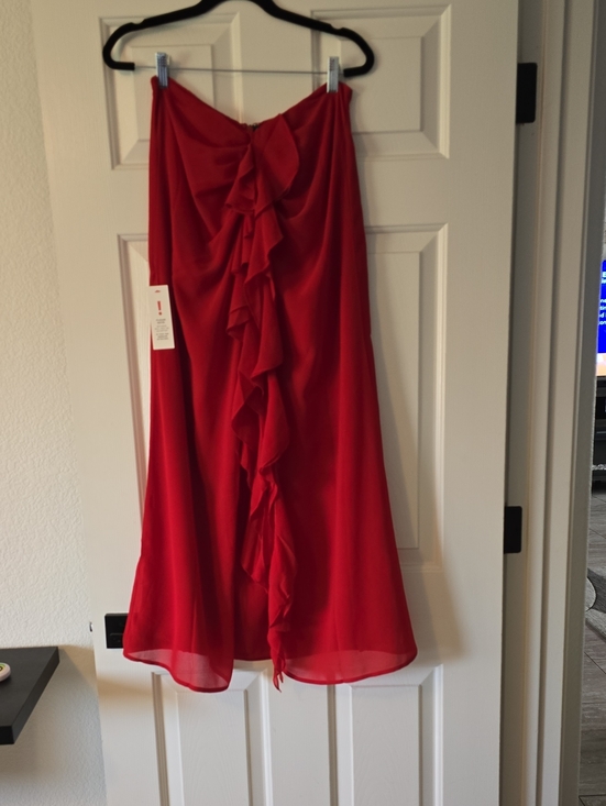 Bardot Dresses & Skirts - Bardot Red Ruffle-Front A-Line Skirt